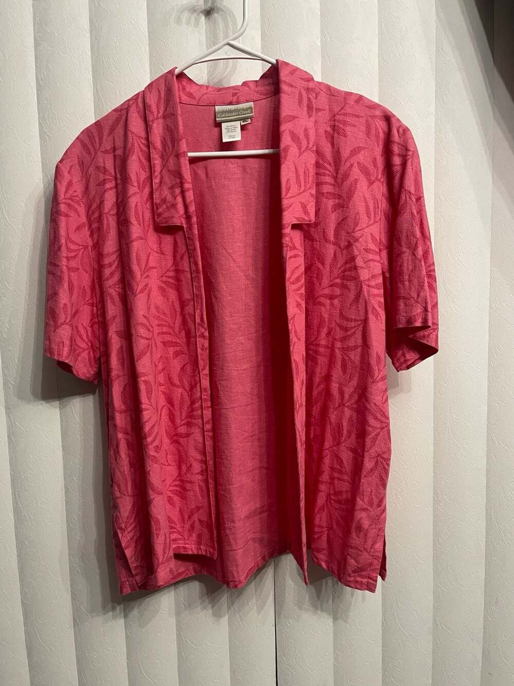 Coldwater Creek Open Front Shirt Size PL Pink Leaf Linen Blend